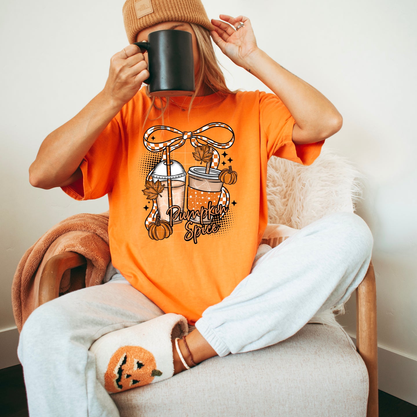 Pumpkin Spice Tan bow and leaves | DTF Transfer | POD